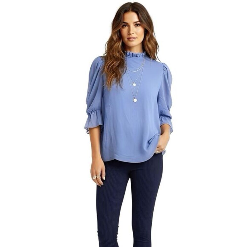Express Womens Blouse Small Ruffle Puff Sleeve Preppy Boho Cottagecore Cottage
